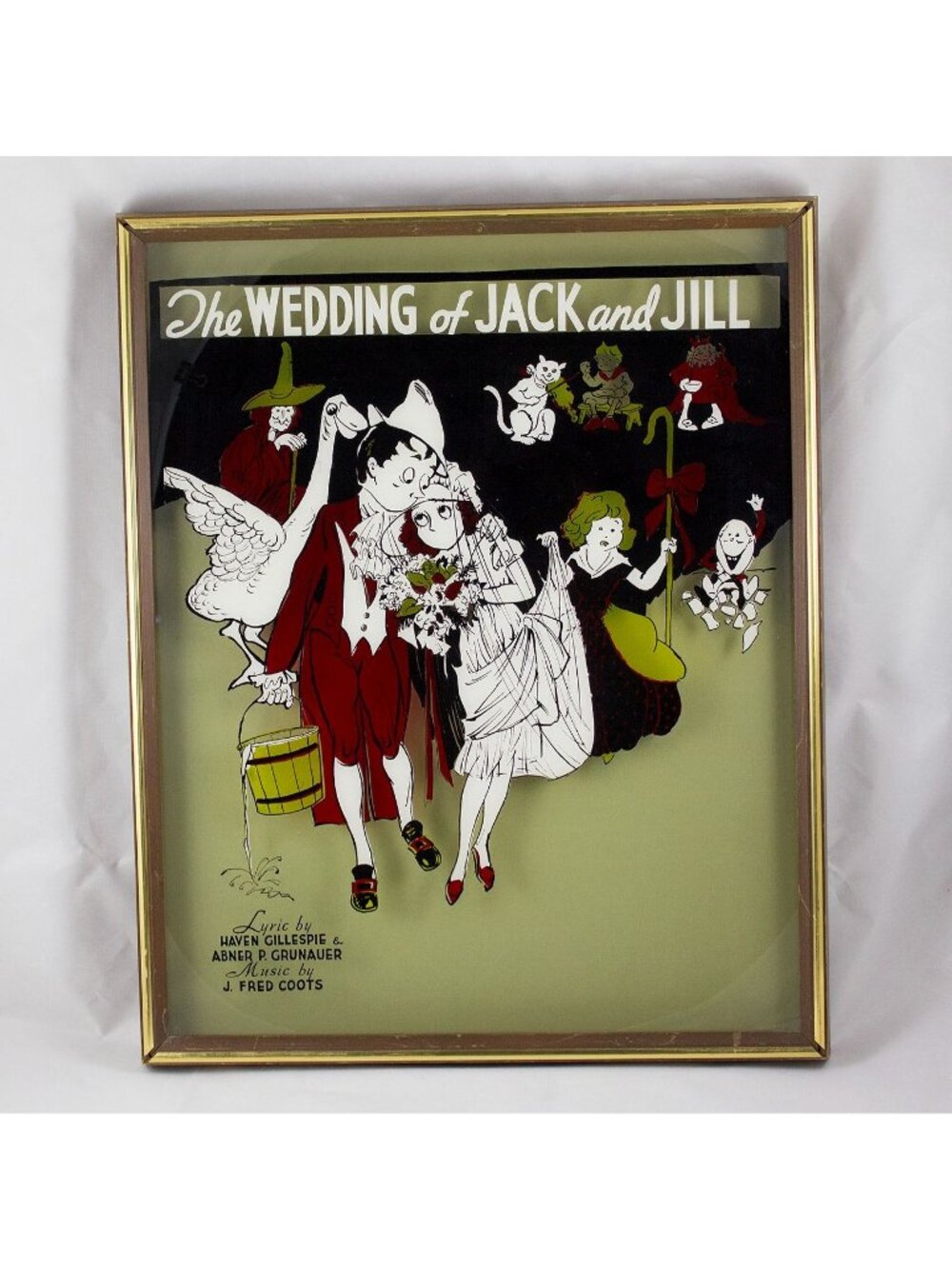 The Wedding of Jack and Jill Vintage Art Print on Glass Framed G8468